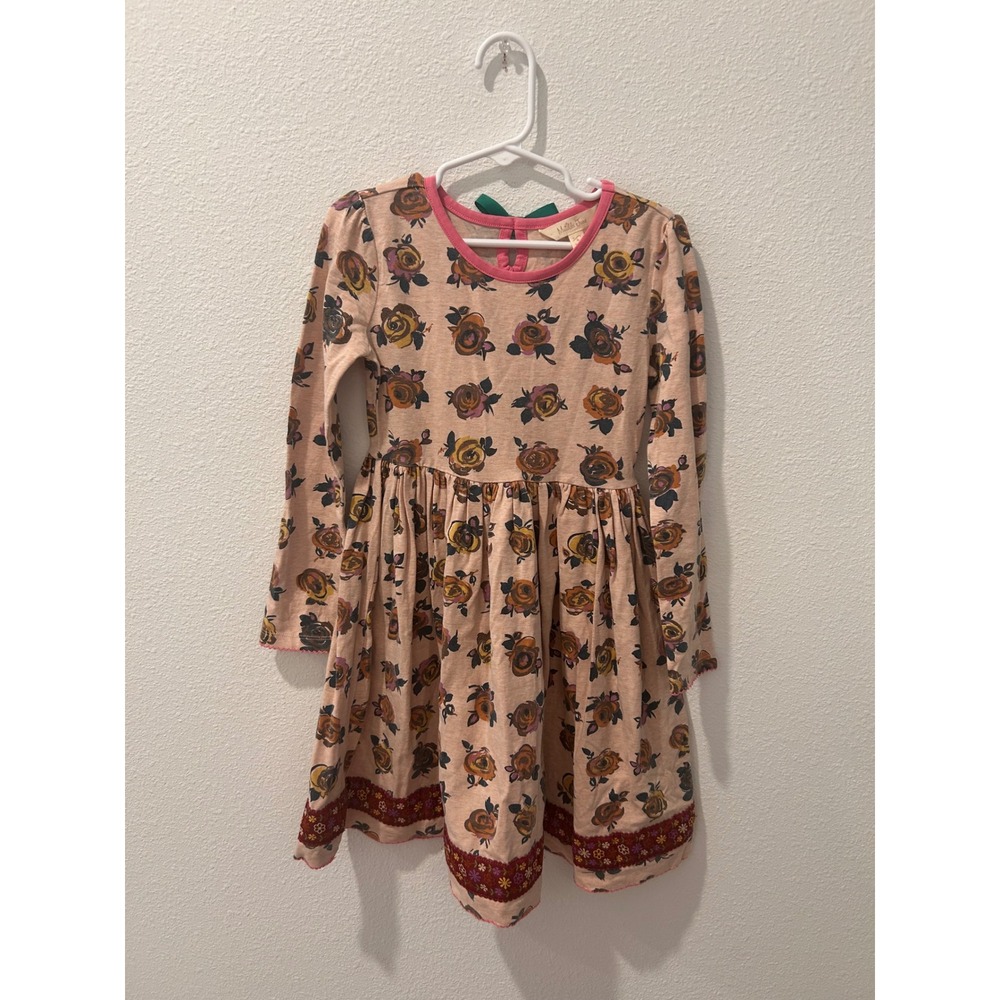 Matilda Jane Girls Peach Rose Floral Long Sleeve Dress Size 6